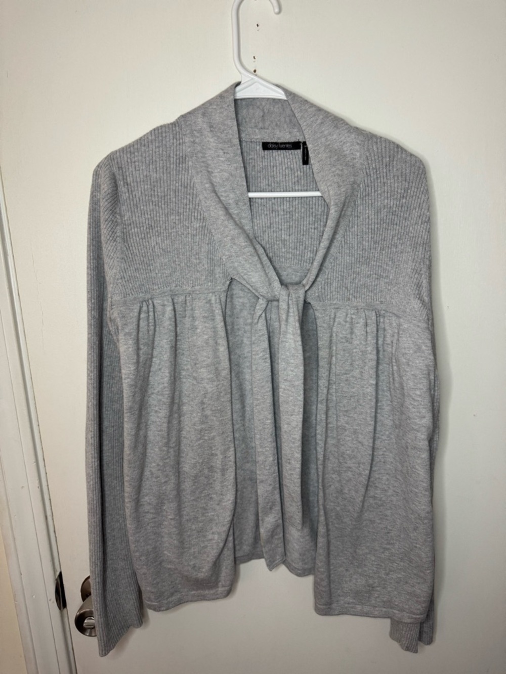 Gray Tie-Front Ribbed Women's Cardigan
